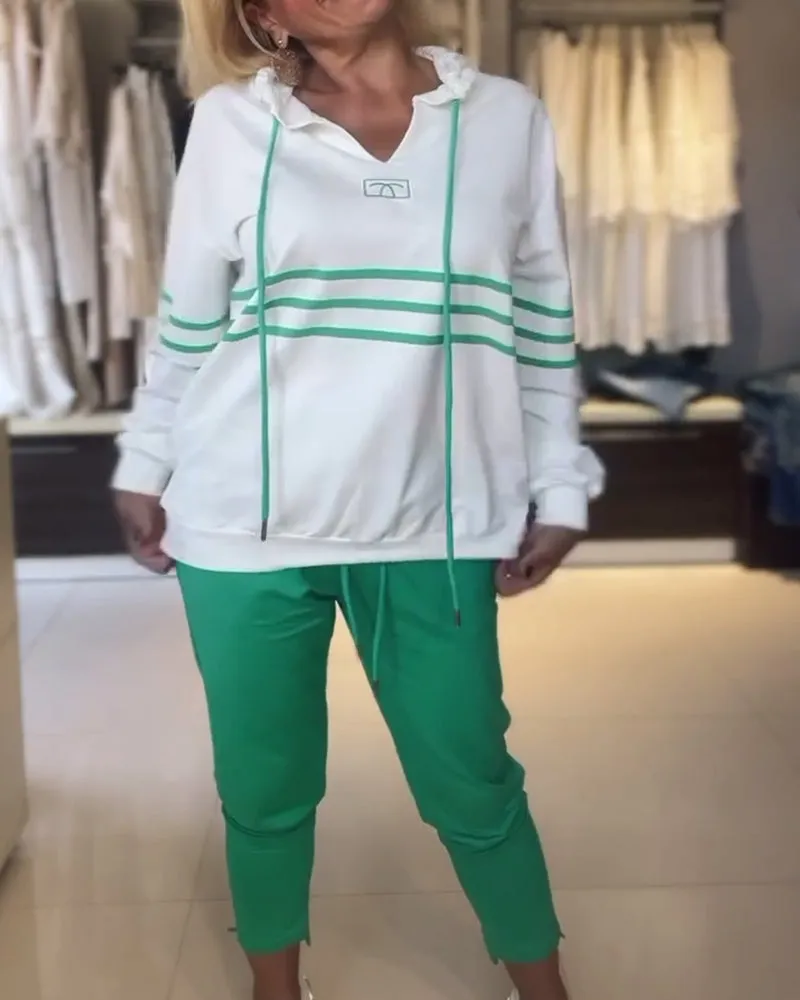 Women's Hooded Jacket Set Blue Striped Trousers Cotton sold by Hensley London product image thumbnail 5