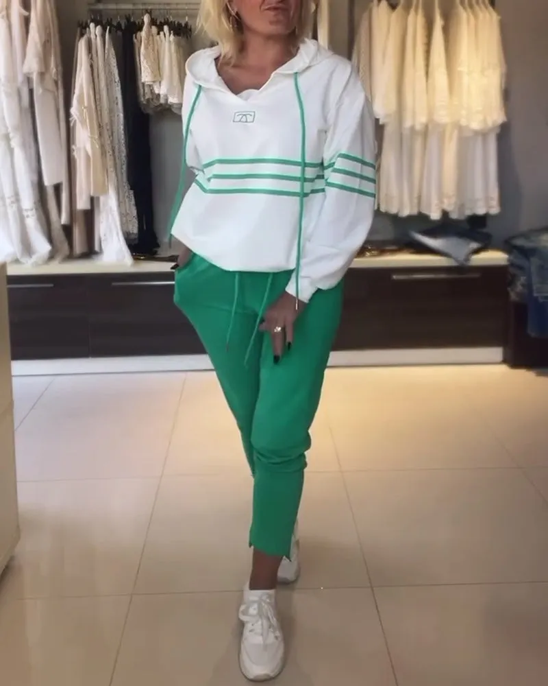 Women's Hooded Jacket Set Blue Striped Trousers Cotton sold by Hensley London product image thumbnail 2