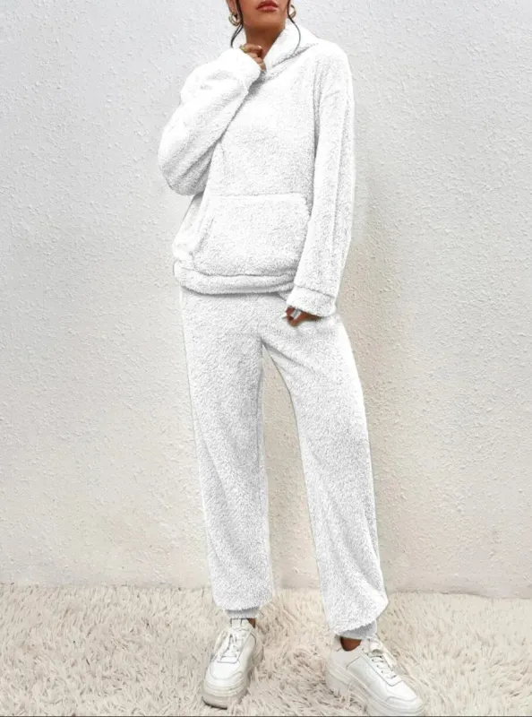 Women's Loungewear Set Beige Teddy Fabric Hooded sold by Hensley London