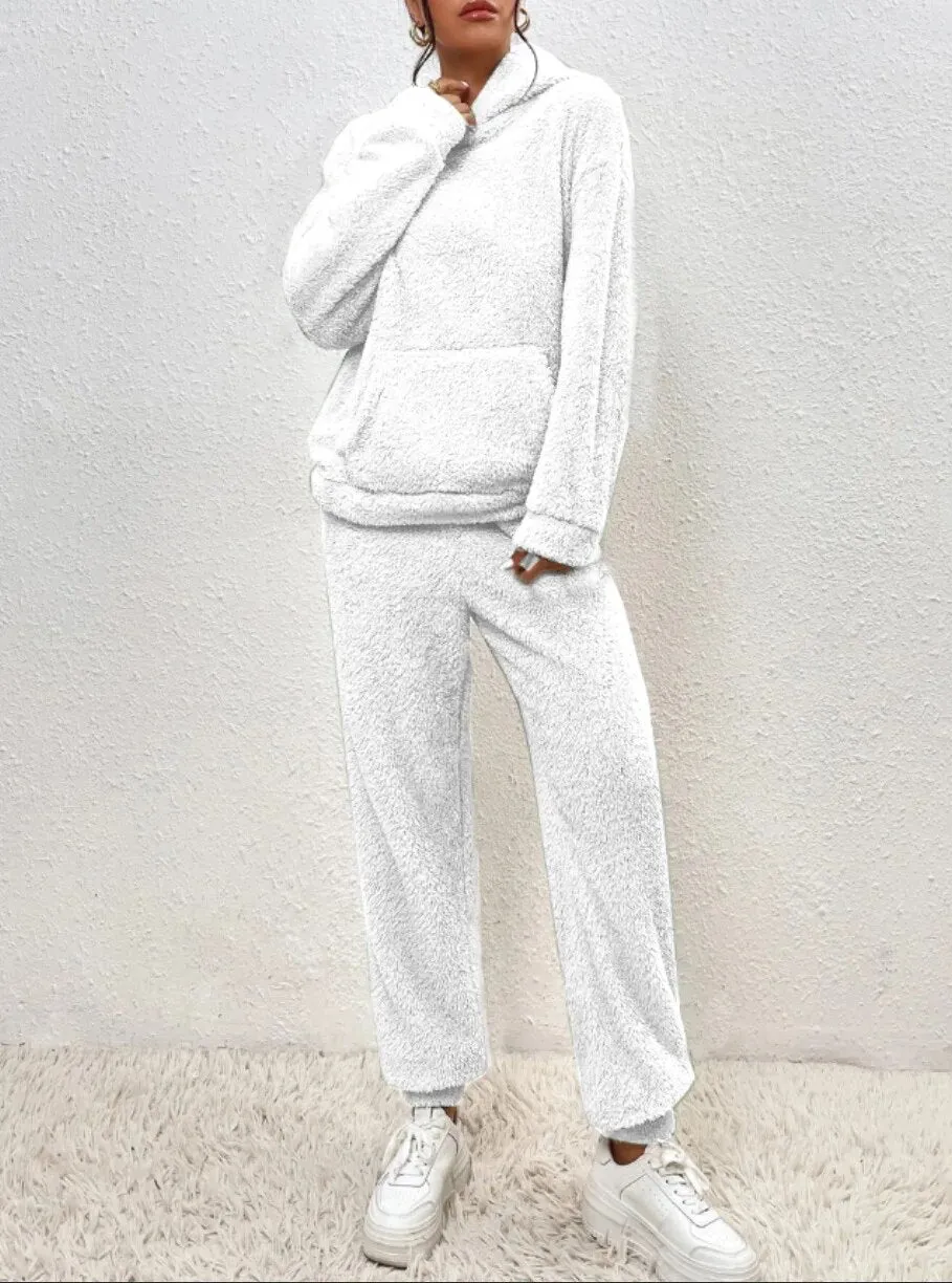 Women's Loungewear Set Beige Teddy Fabric Hooded sold by Hensley London