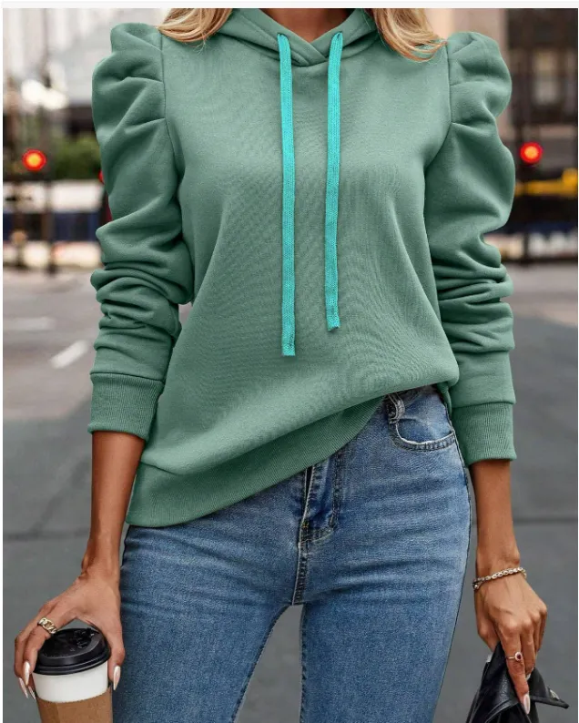 Women's Hoodie Grey Ruffled Sleeves Cotton sold by Hensley London product image thumbnail 4