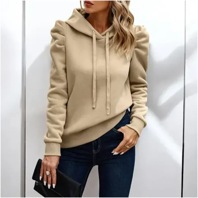 Women's Hoodie Grey Ruffled Sleeves Cotton sold by Hensley London