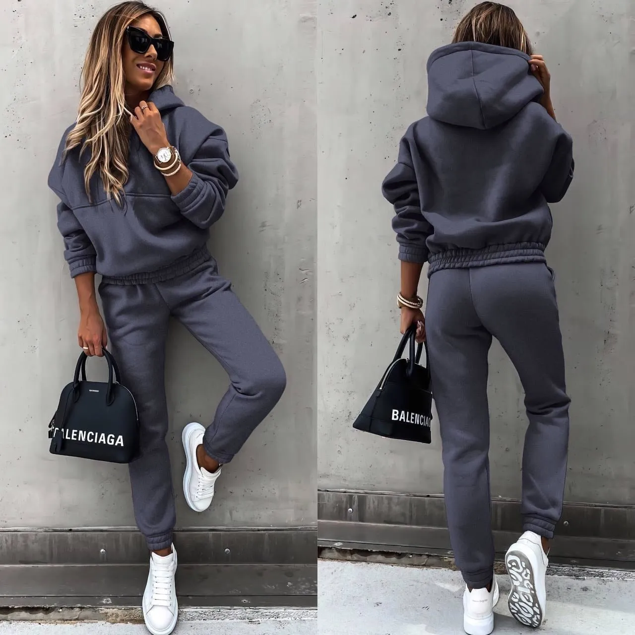 Women's Jogging Suit Black Cotton Blend - Comfortable Sweatsuit Set sold by Hensley London product image thumbnail 2