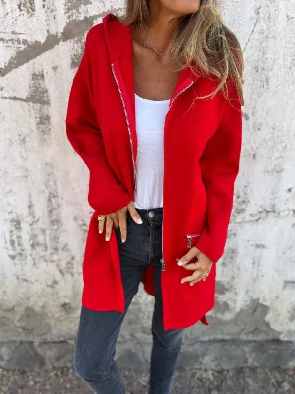 Women's Zip-up Hoodie Jacket Set Red Organic Cotton sold by Hensley London