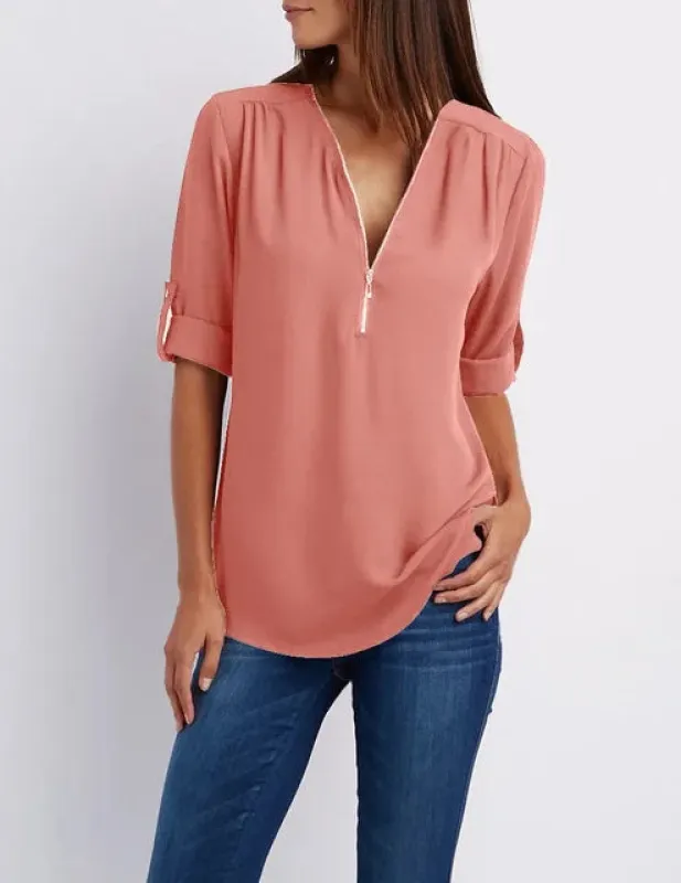 Women's Zip-Up Top Pink Sustainable Cotton sold by Hensley London