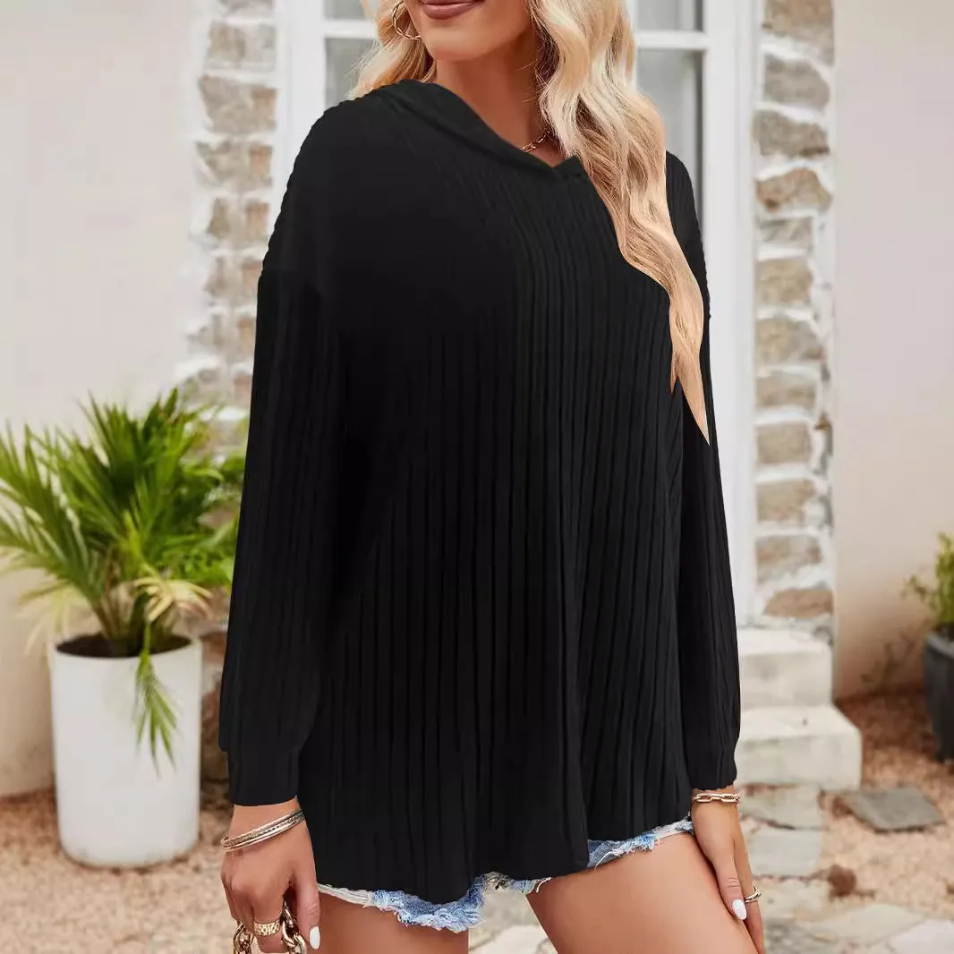 Women's Casual Hoodie Gray Ribbed Cotton sold by Hensley London product image thumbnail 5