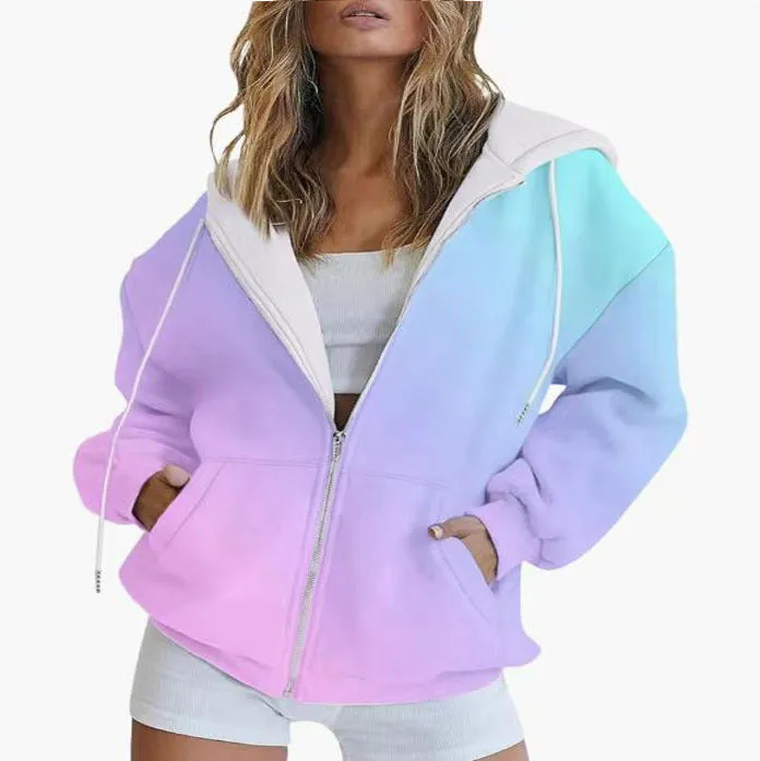Women's Hooded Jacket Gradient Color Cotton Blend sold by Hensley London product image thumbnail 3