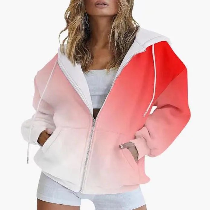 Women's Hooded Jacket Gradient Color Cotton Blend sold by Hensley London product image thumbnail 4