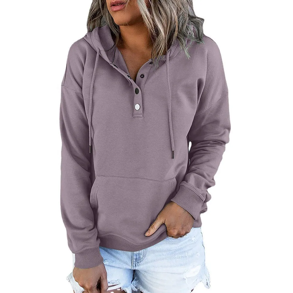 Women's Hoodie Grey Relaxed Fit Cotton with Functional Button Details sold by Hensley London product image thumbnail 4