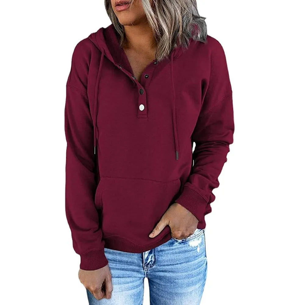 Women's Hoodie Grey Relaxed Fit Cotton with Functional Button Details sold by Hensley London
