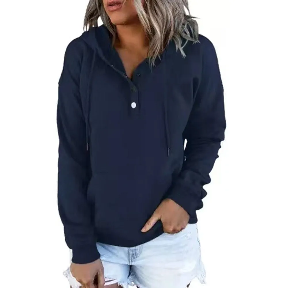 Women's Hoodie Grey Relaxed Fit Cotton with Functional Button Details sold by Hensley London product image thumbnail 5