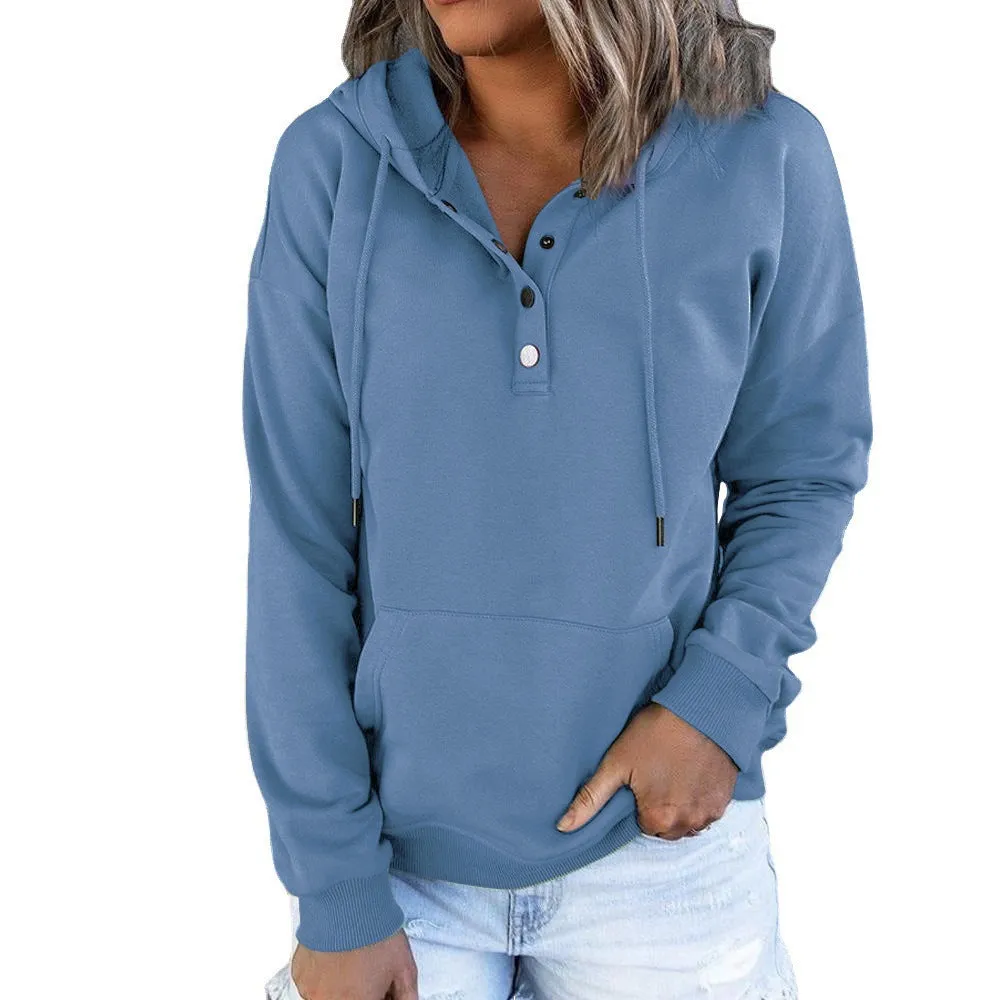 Women's Hoodie Grey Relaxed Fit Cotton with Functional Button Details sold by Hensley London product image thumbnail 2