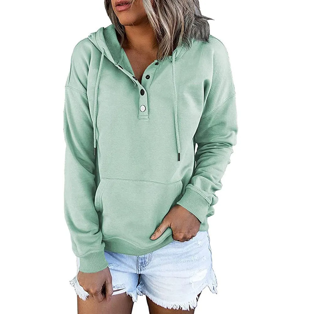 Women's Hoodie Grey Relaxed Fit Cotton with Functional Button Details sold by Hensley London product image thumbnail 3