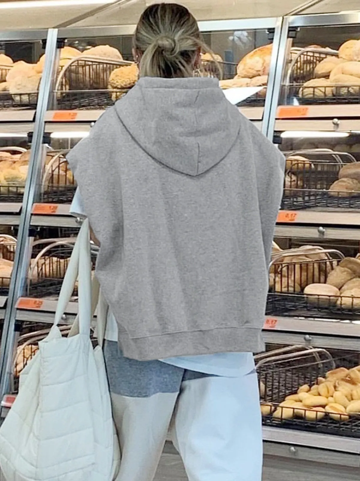 Women's Hoodie Sweatshirt Grey Cotton sold by Hensley London product image thumbnail 3