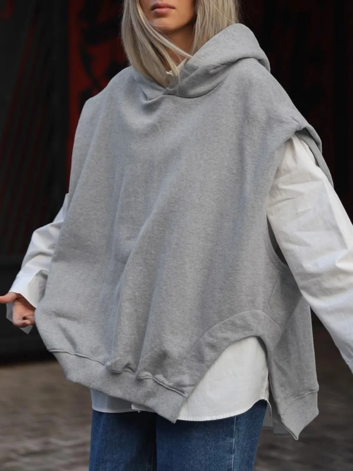 Women's Hoodie Sweatshirt Grey Cotton sold by Hensley London product image thumbnail 2