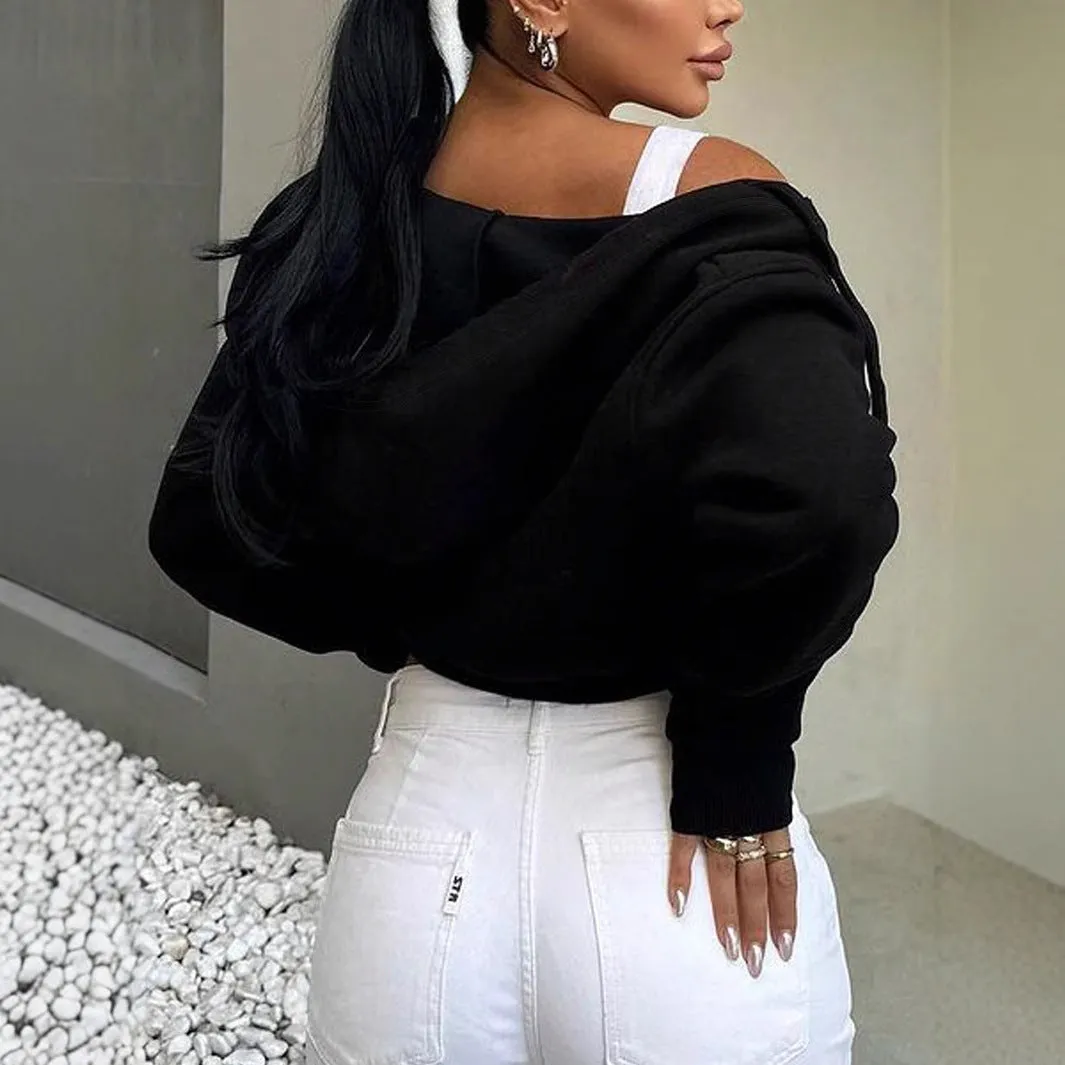 Women's Cropped Sweatshirt Black Cotton Blend sold by Hensley London product image thumbnail 3