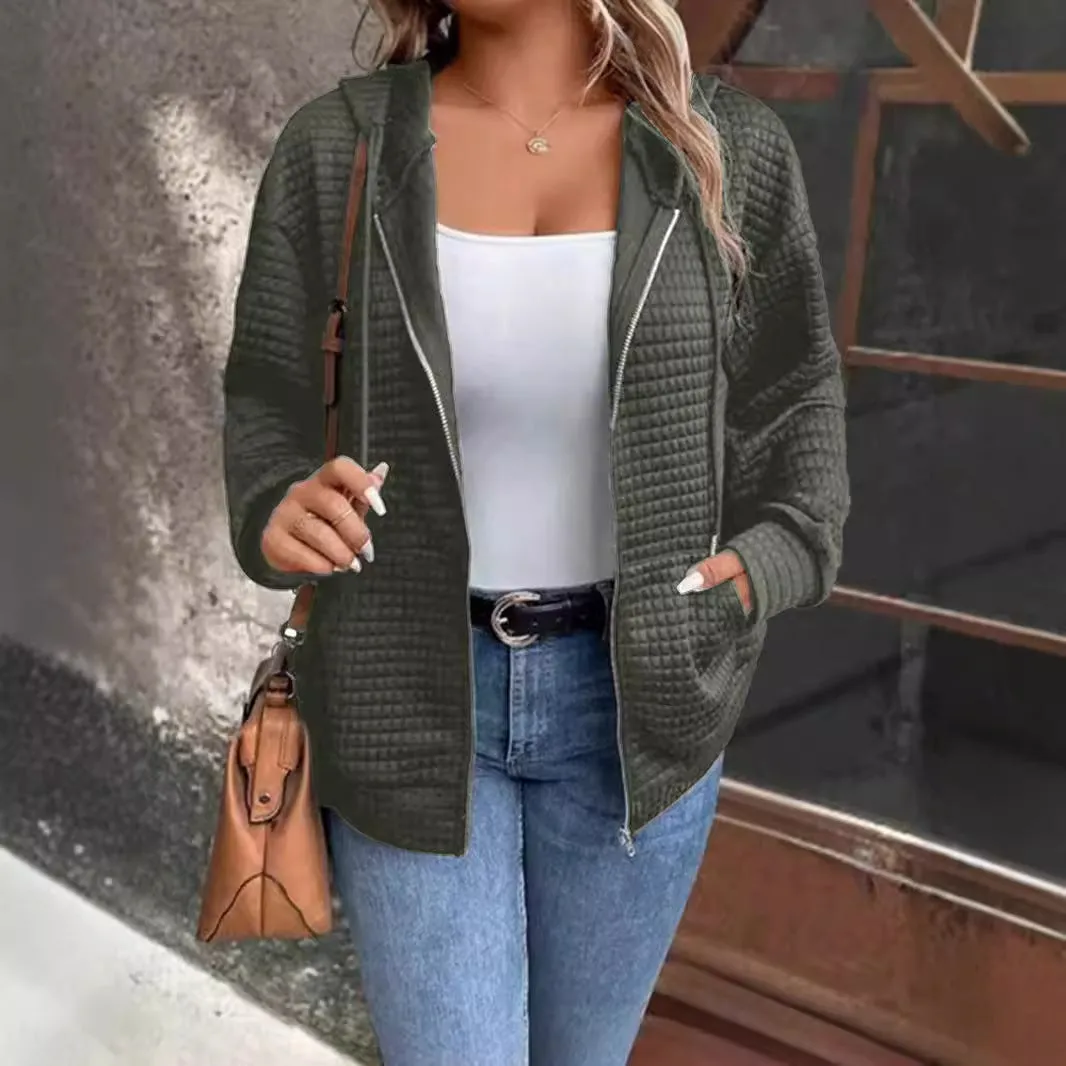 Women's Hooded Jacket Gray Textured Fabric Lightweight Cozy sold by Hensley London product image thumbnail 5