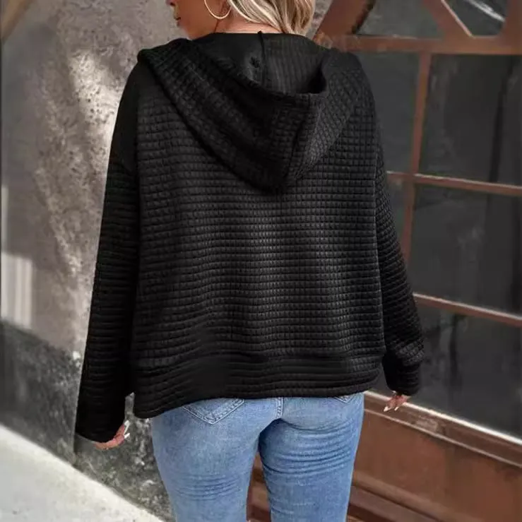 Women's Hooded Jacket Gray Textured Fabric Lightweight Cozy sold by Hensley London product image thumbnail 4