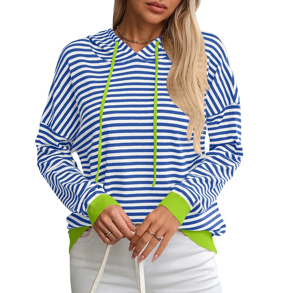 Women's Hoodie Striped Relaxed Fit Cotton with Adjustable Hood sold by Hensley London product image thumbnail 3