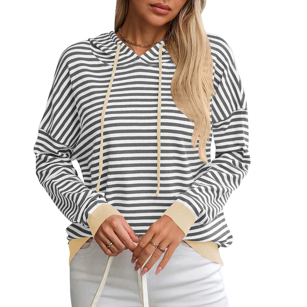 Women's Hoodie Striped Relaxed Fit Cotton with Adjustable Hood sold by Hensley London product image thumbnail 5