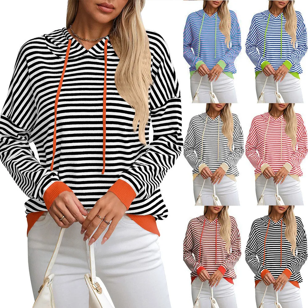 Women's Hoodie Striped Relaxed Fit Cotton with Adjustable Hood sold by Hensley London product image thumbnail 2