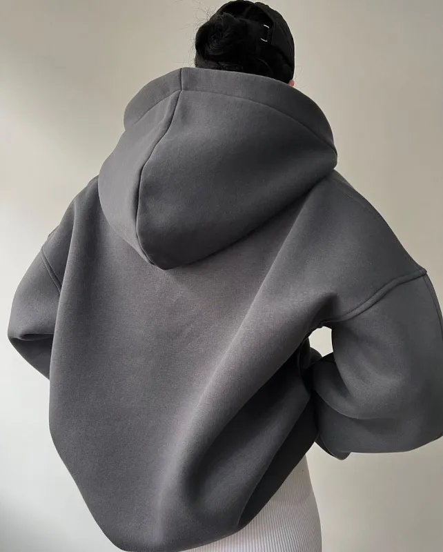 Women's Oversized Hoodie Grey Cotton Blend - Stylish Sweatshirt for Women sold by Hensley London