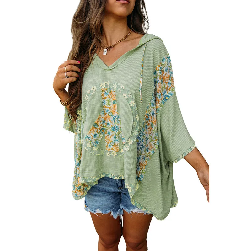 Women's Hooded Top White Cotton Floral Design sold by Hensley London