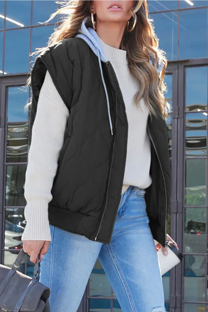 Women's Black Vest Cotton Polyester Casual Sleeveless Zipper Design sold by Hensley London product image thumbnail 3