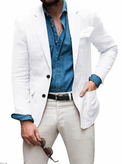 Men's Linen Blazer Beige Tailored Fit Casual Jacket sold by Hensley London product image thumbnail 5