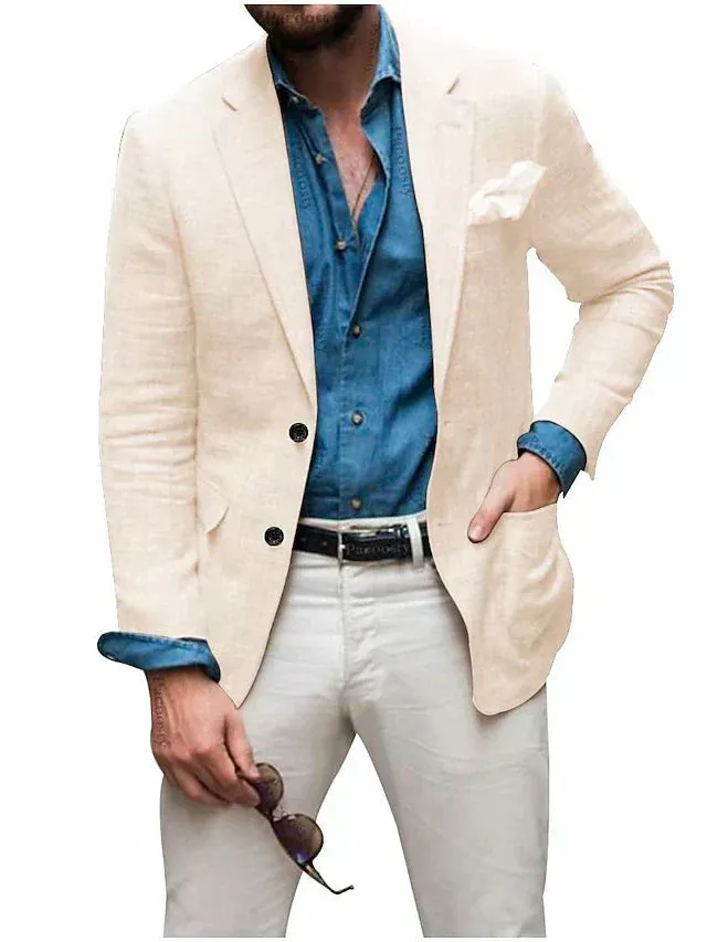 Men's Linen Blazer Beige Tailored Fit Casual Jacket sold by Hensley London product image thumbnail 2