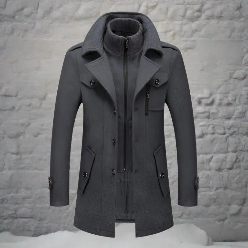 Men's Winter Coat Black Wool High Collar sold by Hensley London