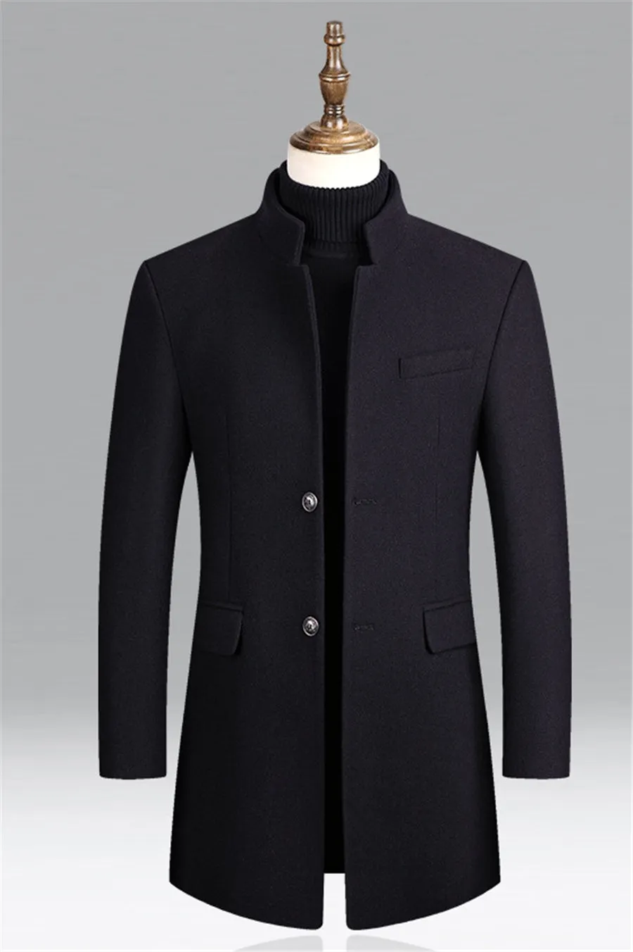 Men's Overcoat Black Wool Blend Elegant Tailored Coat sold by Hensley London product image thumbnail 3