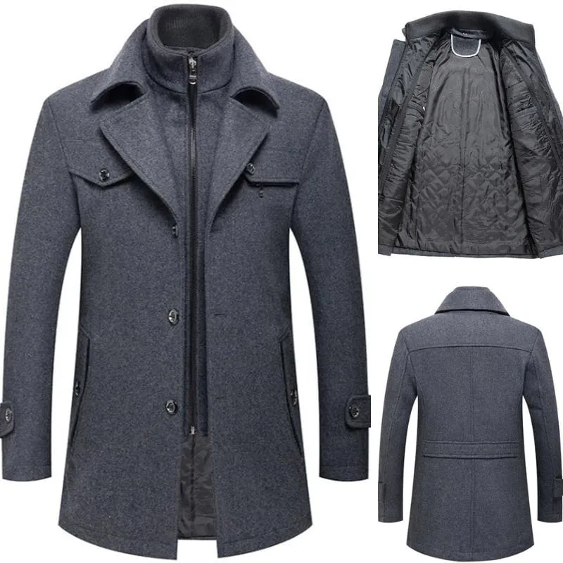 Men's Overcoat Black Wool Blend - Elegant Winter Coat for Chilly Weather sold by Hensley London product image thumbnail 3