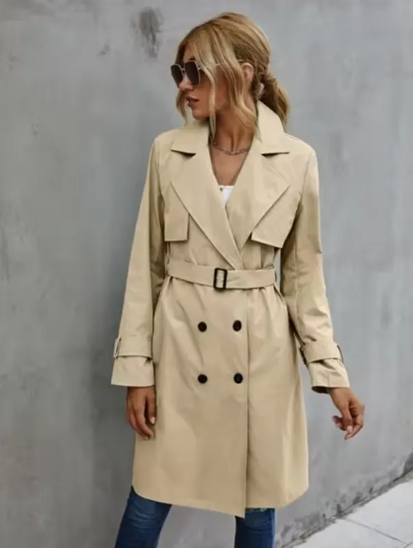 Women's Trench Coat Beige Double Breasted Cotton Classic Outerwear sold by Hensley London