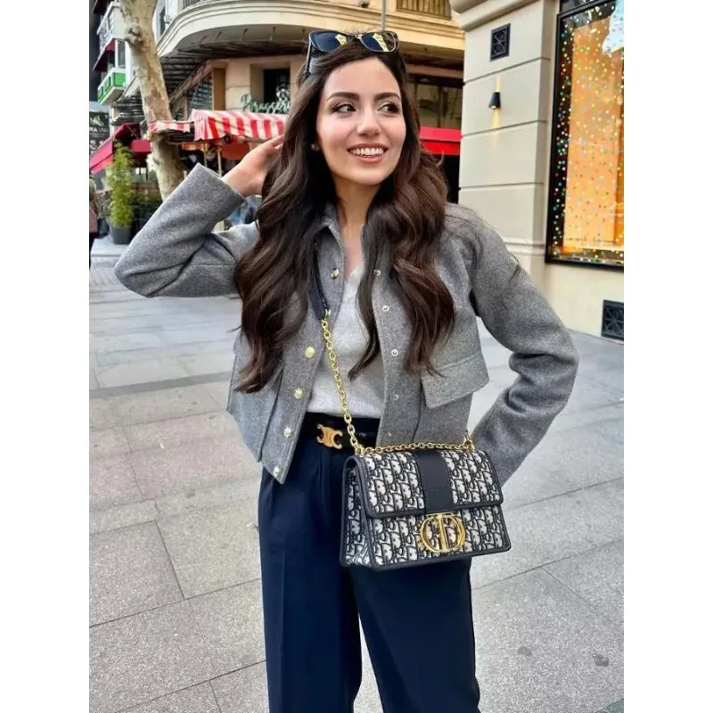 Women's Jacket Black Cotton Cropped Bomber with Button Front and Flap Pockets sold by Hensley London product image thumbnail 5