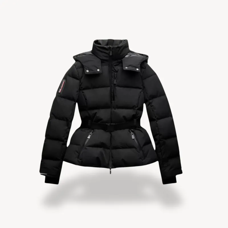 Women's Black Puffer Jacket Waterproof Quilted High Collar sold by Hensley London