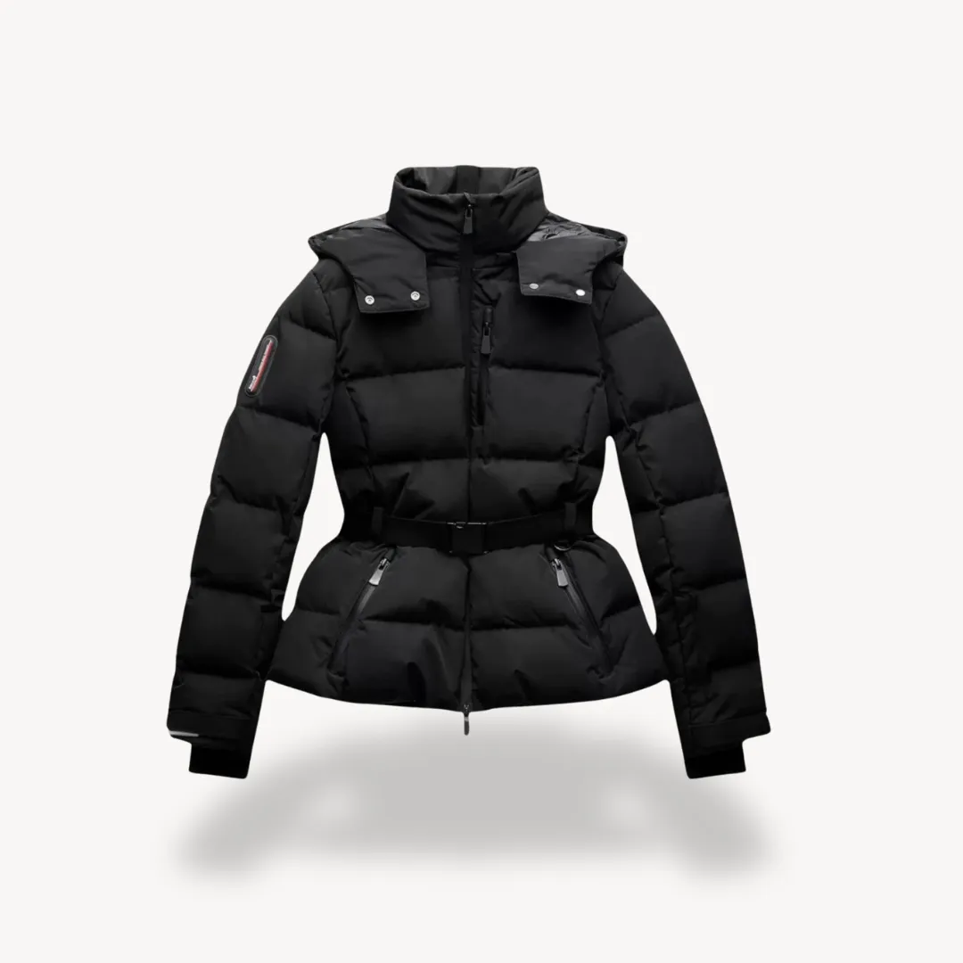 Women's Black Puffer Jacket Waterproof Quilted High Collar sold by Hensley London