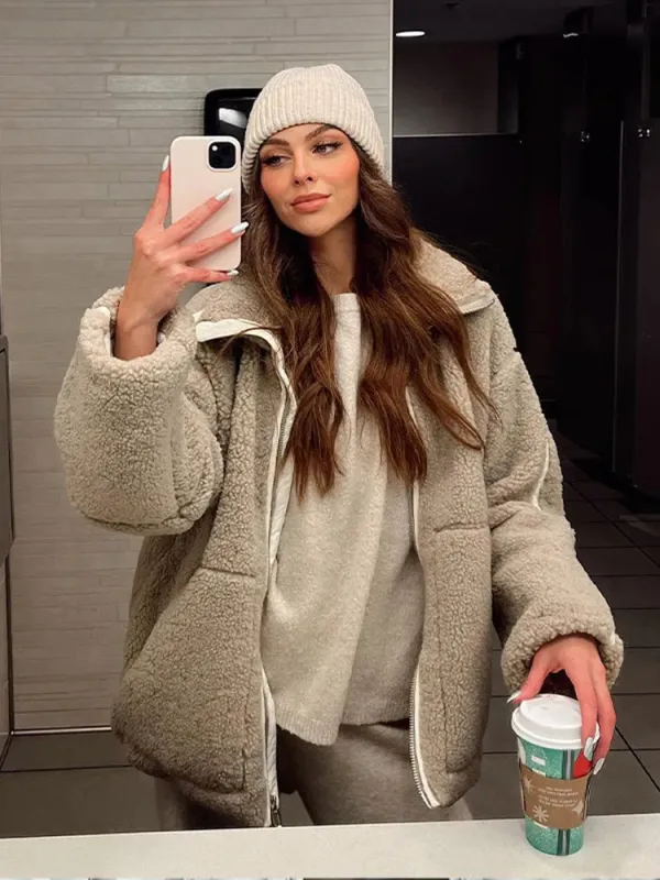 Women's Oversized Jacket Gray Fleece sold by Hensley London