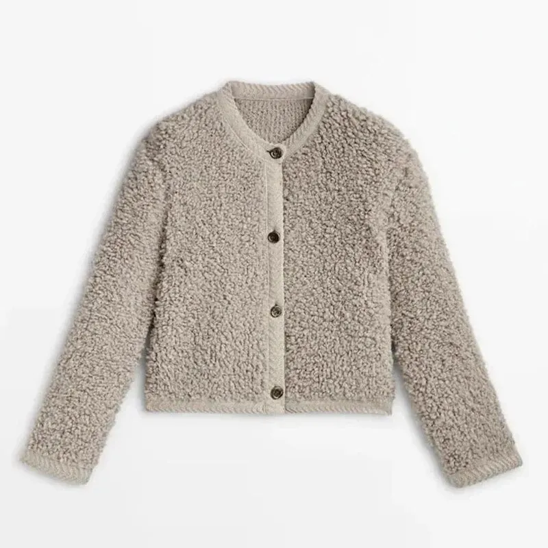Women's Fleece Jacket Beige Soft Teddy sold by Hensley London