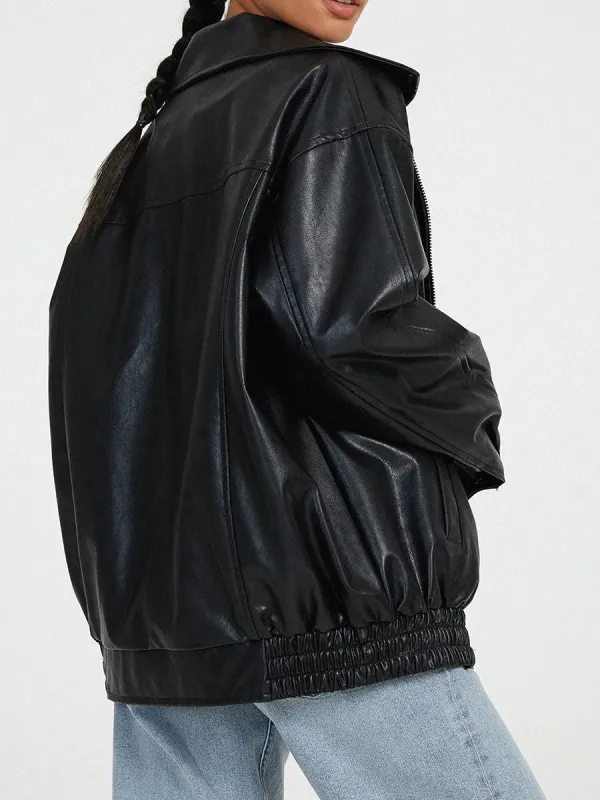 Women's Oversized Bomber Jacket Black PU sold by Hensley London