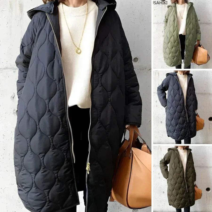 Women's Long Puffer Coat Black Quilted Lightweight Polyester sold by Hensley London product image thumbnail 5