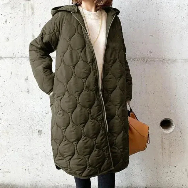 Women's Long Puffer Coat Black Quilted Lightweight Polyester sold by Hensley London product image thumbnail 2