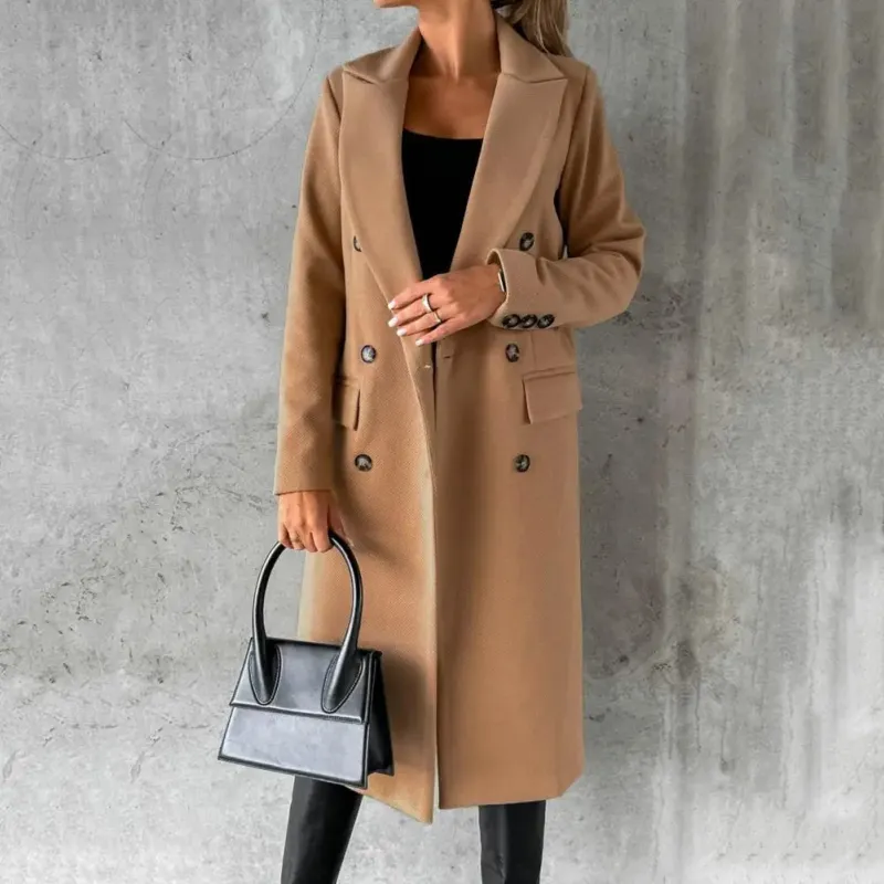 Women's Trench Coat Long Beige Double-Breasted Cotton sold by Hensley London
