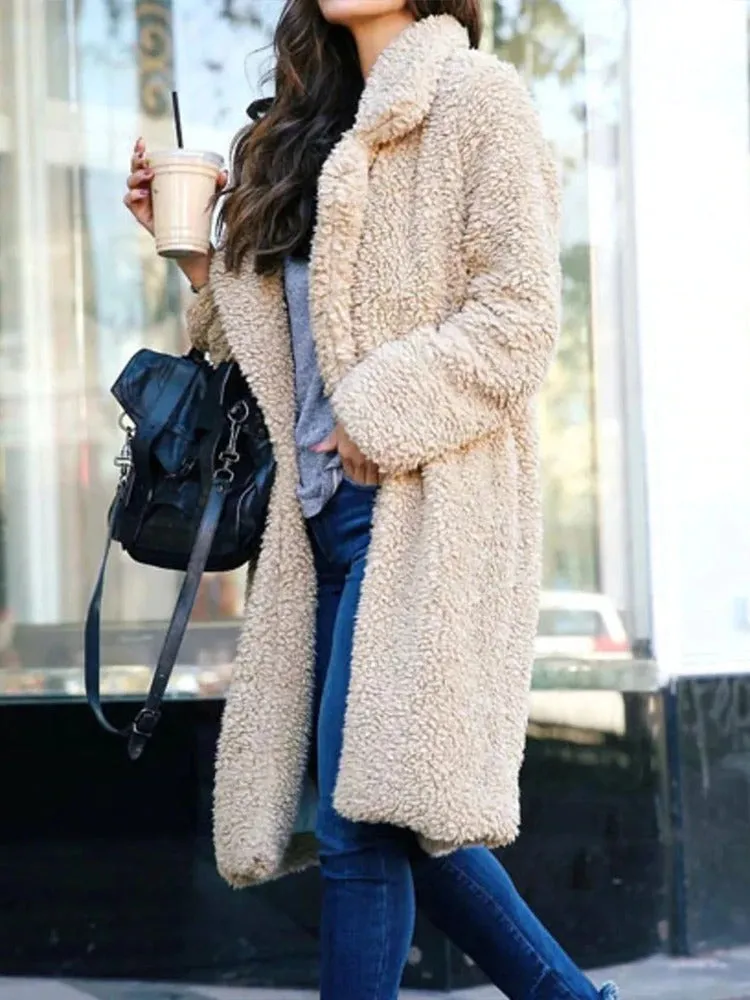 Women's Long Teddy Coat Beige Oversized Polyester sold by Hensley London product image thumbnail 2