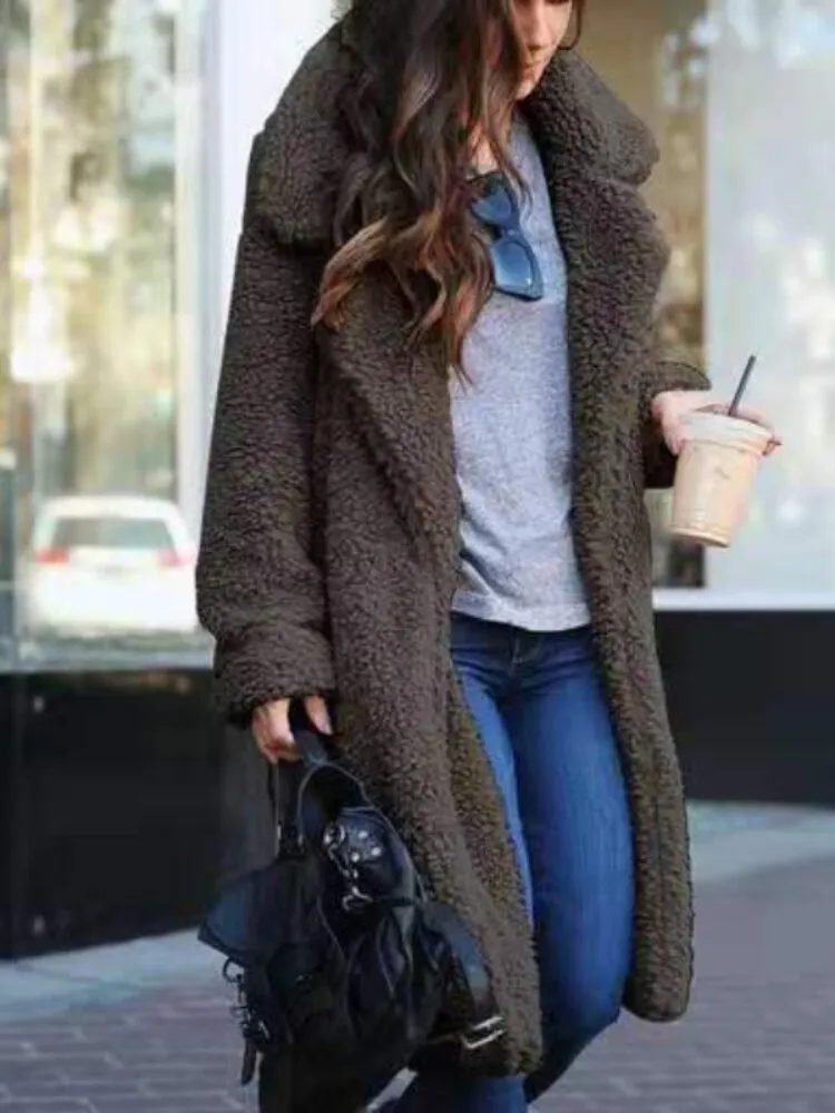 Women's Long Teddy Coat Beige Oversized Polyester sold by Hensley London product image thumbnail 4