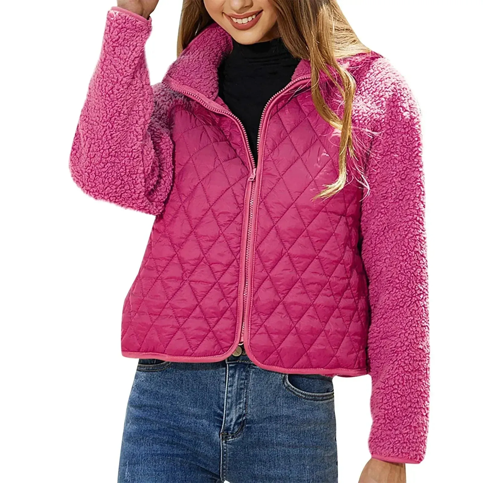 Women's Black Puffer Jacket Quilted Polyester Winter Coat sold by Hensley London product image thumbnail 3