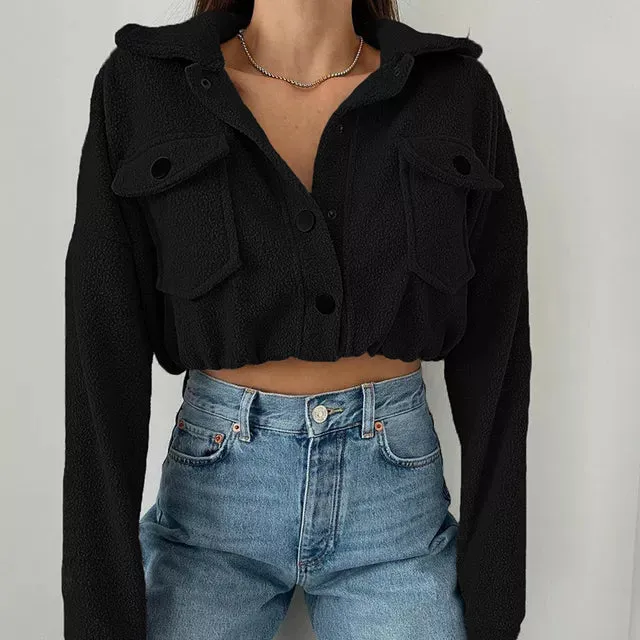 Women's Cropped Bomber Jacket Black Cotton Casual Streetwear sold by Hensley London product image thumbnail 3