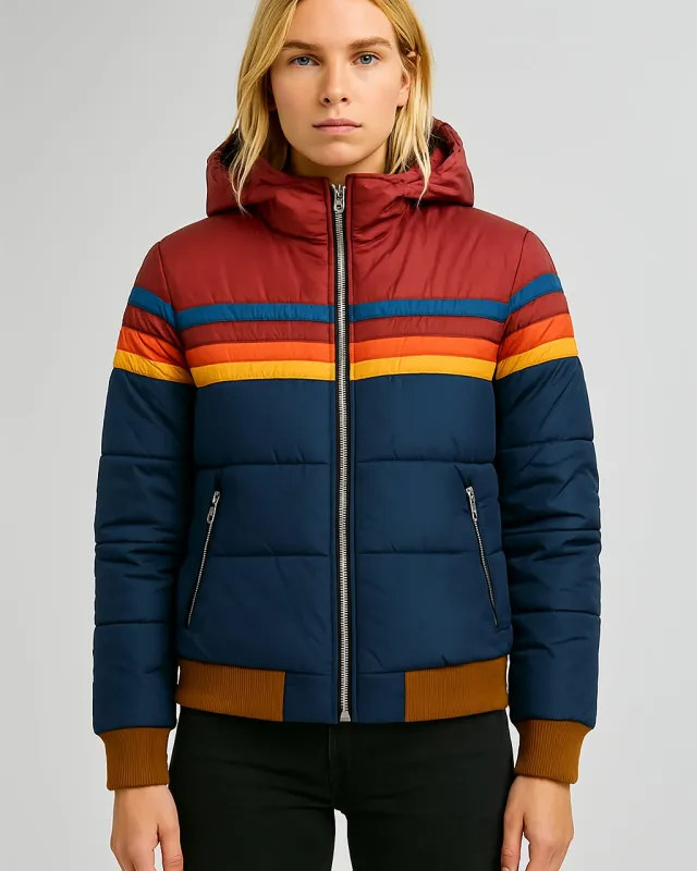 Women's Puffer Jacket Colorblock Hooded Waterproof Winter Coat sold by Hensley London