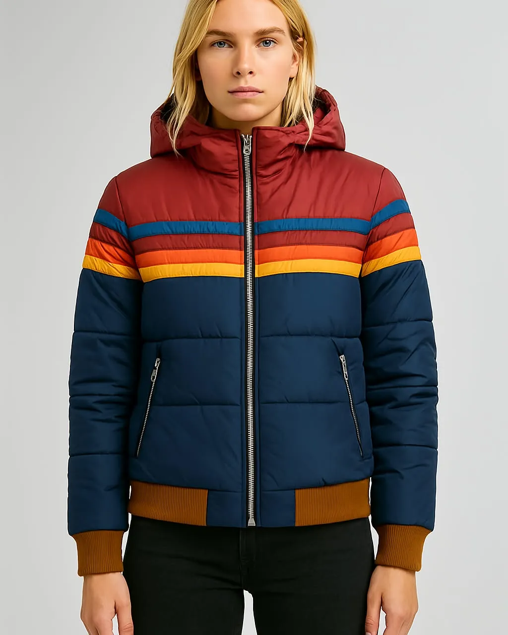 Women's Puffer Jacket Colorblock Hooded Waterproof Winter Coat sold by Hensley London