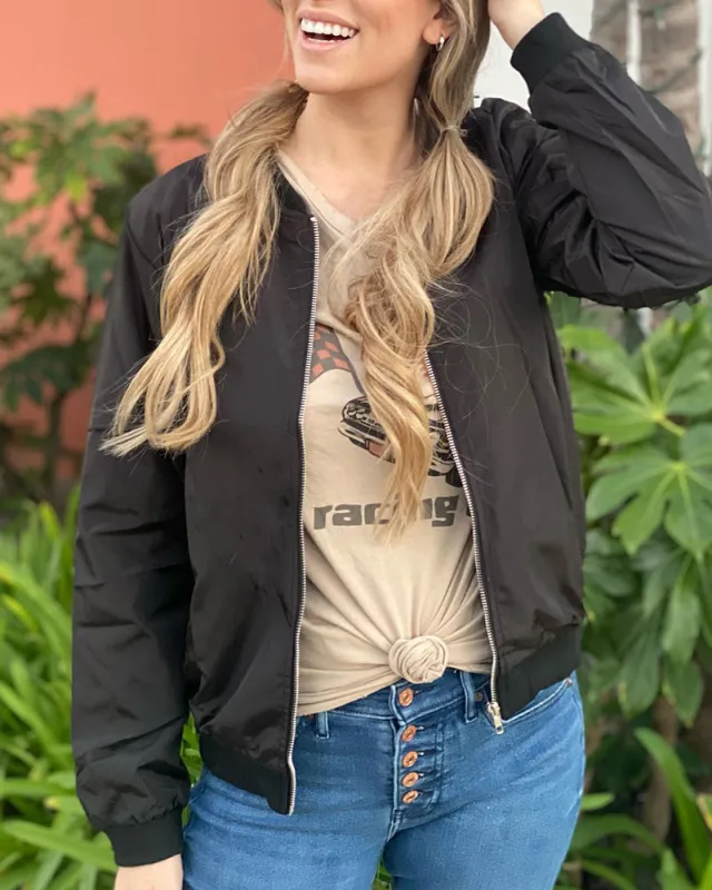 Women's Bomber Jacket Black Cotton Blend sold by Hensley London